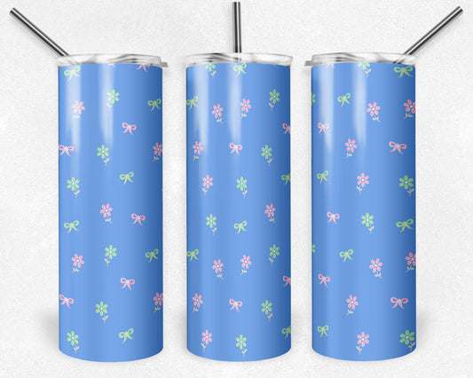 20 oz Skinny Tumbler, Spring Blue Bows and Floral