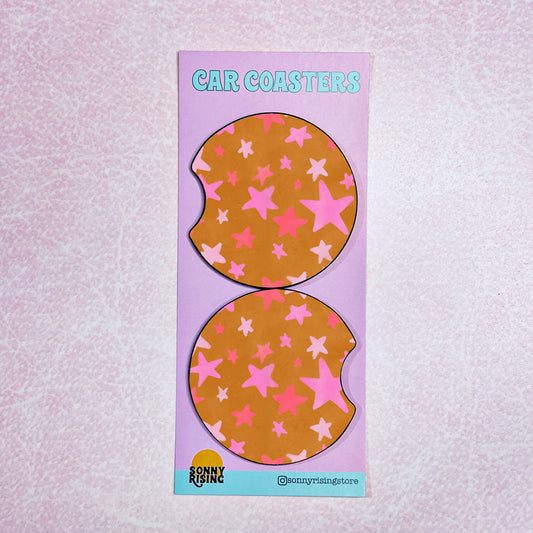 2 Car Coasters, Brown Star Pattern