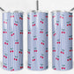 20 oz Skinny Tumbler, Cherries with Blue Pinstripe Pattern