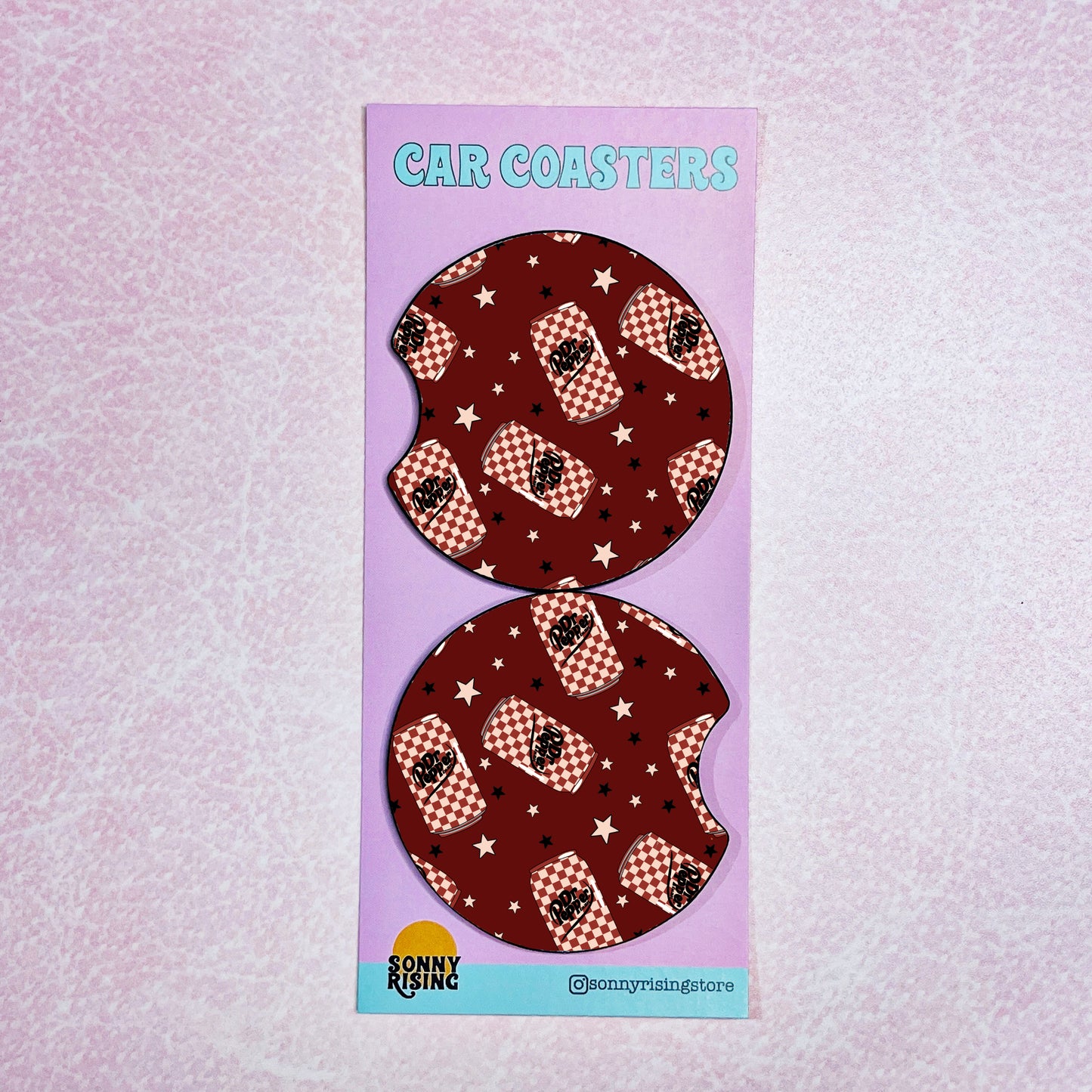 2 Car Coasters, Dp Checkered Pattern