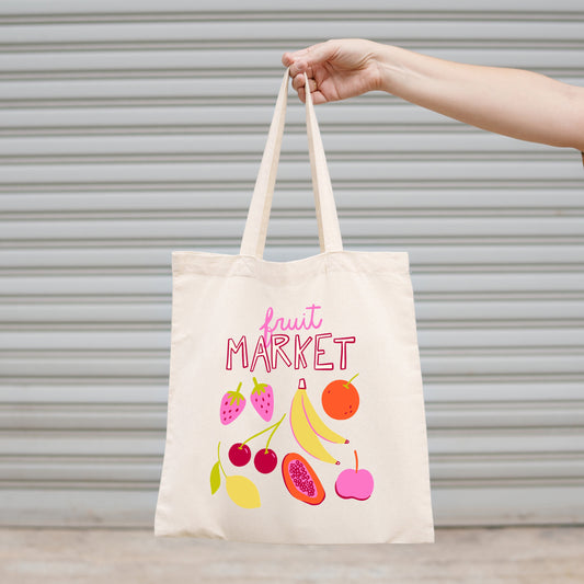 Canvas Tote Bag, Colorful Fruit Market