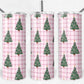 20 oz Skinny Tumbler, Pink Gingham Christmas Tree Pattern