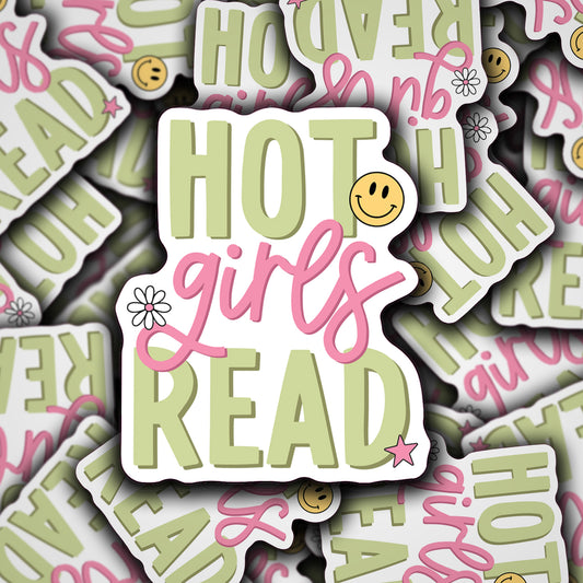 Vinyl Decal Hot Girls Read Green & Pink