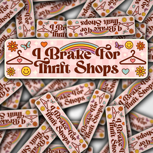 Vinyl Car Decal Rainbow I Brake For Thrift Shops