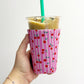 Iced Coffee Sleeve, Pink Stripe Cherries