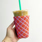 Iced Coffee Sleeve, Summer Orange & Purple Plaid Design