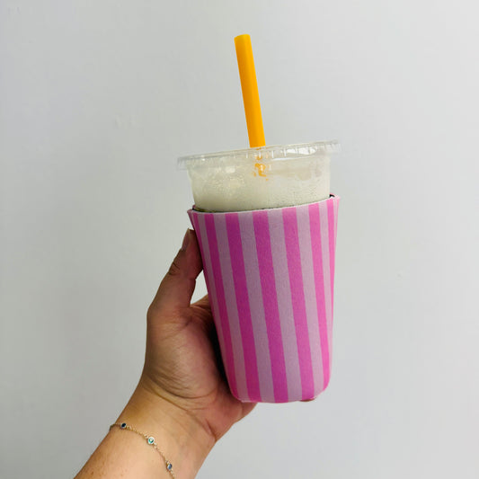 Iced Coffee Sleeve, Pink Stripe Pattern