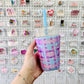 Iced Coffee Sleeve, Purple Painted Plaid with Stars Pattern