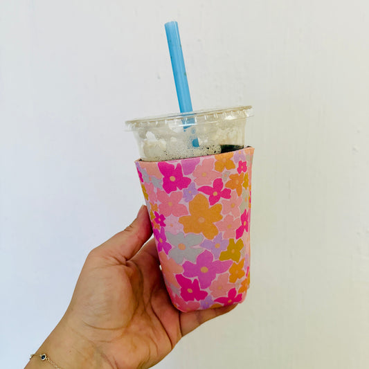 Iced Coffee Sleeve, Pink Floral Pattern