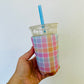 Iced Coffee Sleeve, Pastel Gingham Pattern
