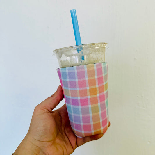 Iced Coffee Sleeve, Pastel Gingham Pattern