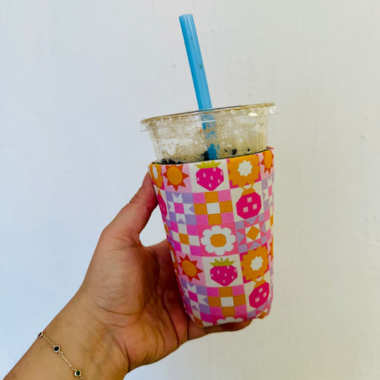 Iced Coffee Sleeve, Colorful Ladybug Patchwork