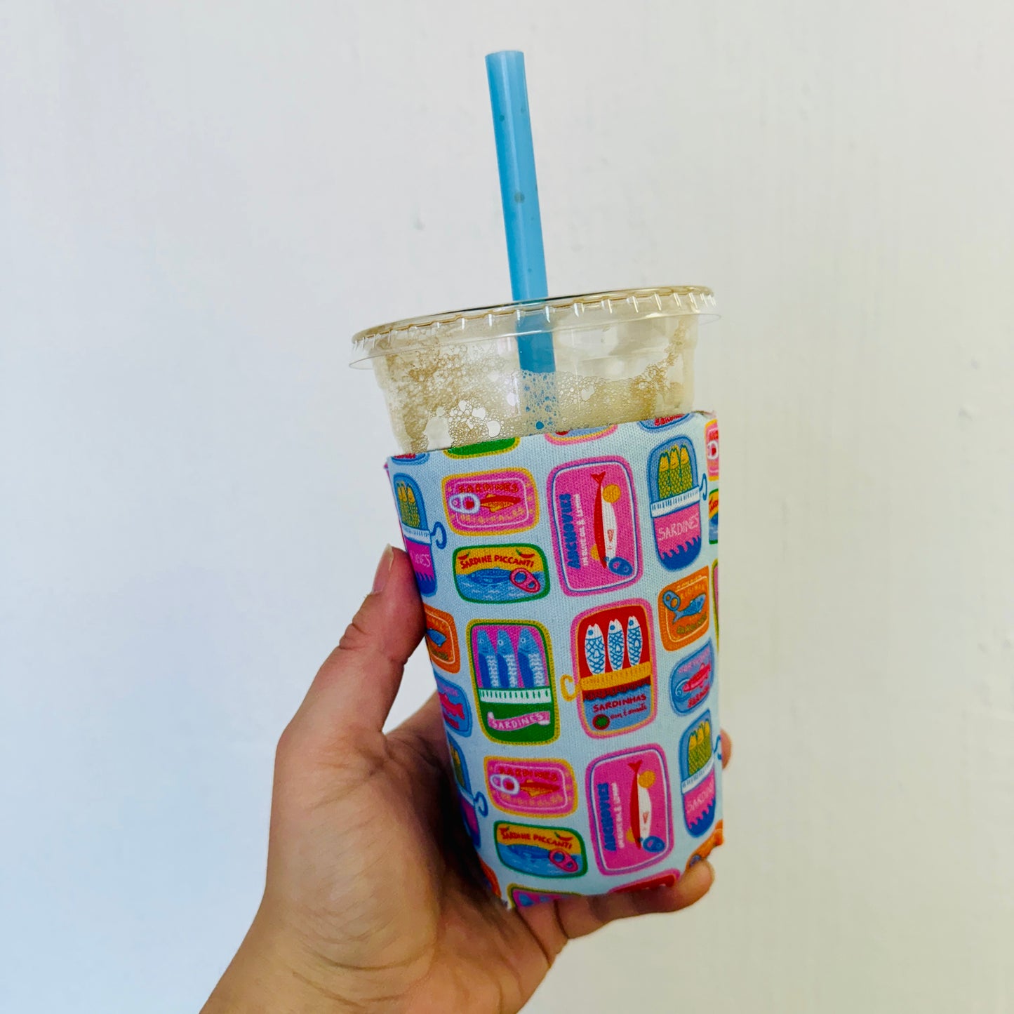 Iced Coffee Sleeve, Colorful Sardines Pattern