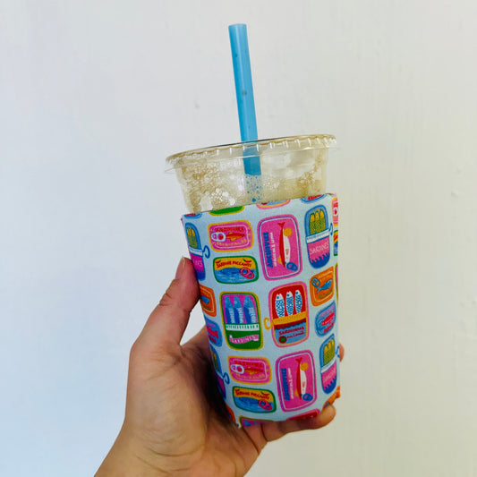 Iced Coffee Sleeve, Colorful Sardines Pattern