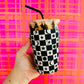 Iced Coffee Sleeve, Black Sun and Moon Check Pattern