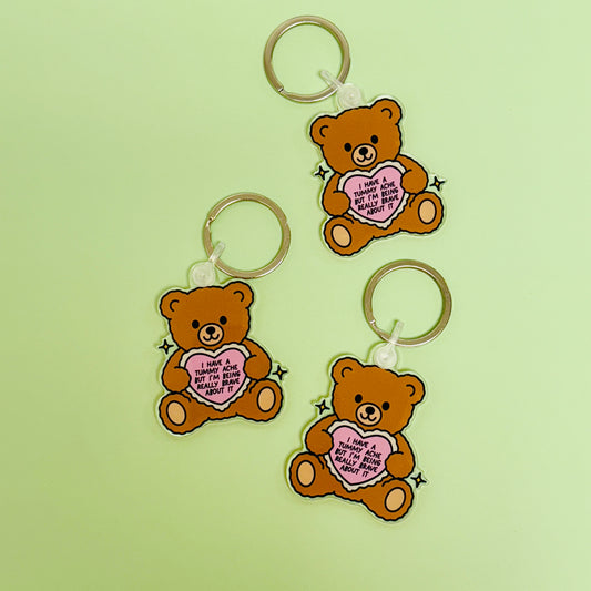 Acrylic Keychain, My Tummy Hurts Teddy Bear