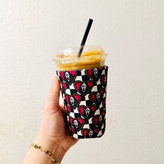 Iced Coffee Sleeve, Ghostface Checkered Hearts