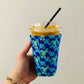 Iced Coffee Sleeve, Ghostface Blue Checker Pattern
