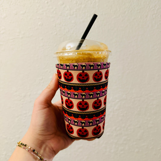 Iced Coffee Sleeve, Halloween Pumpkin Stripes