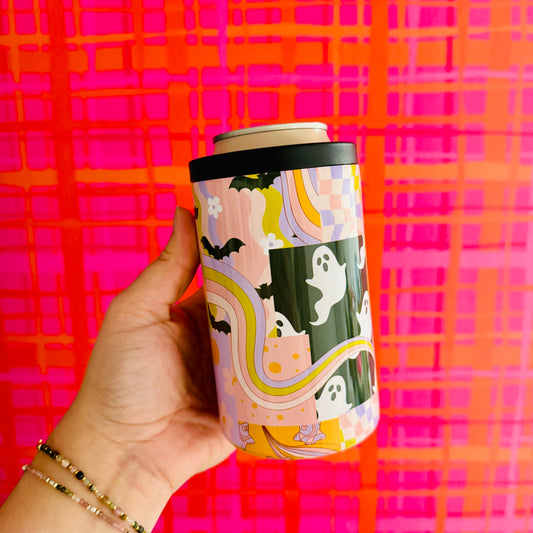 12 oz Can Cooler, Colorful Halloween Collage