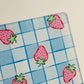 Glass Cutting Board, Strawberry Blue Gingham Pattern