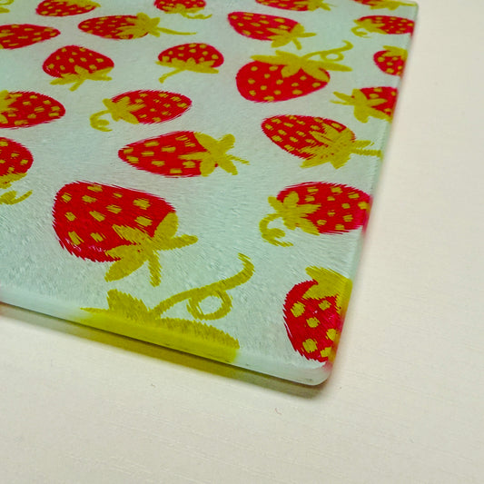 Glass Cutting Board, Strawberry Pattern