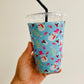 Iced Coffee Sleeve, Blue Snowman Pattern