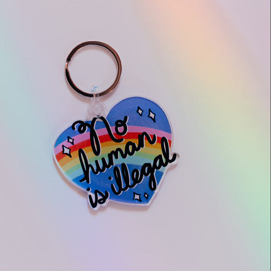 Acrylic Keychain, No Human Is Illegal