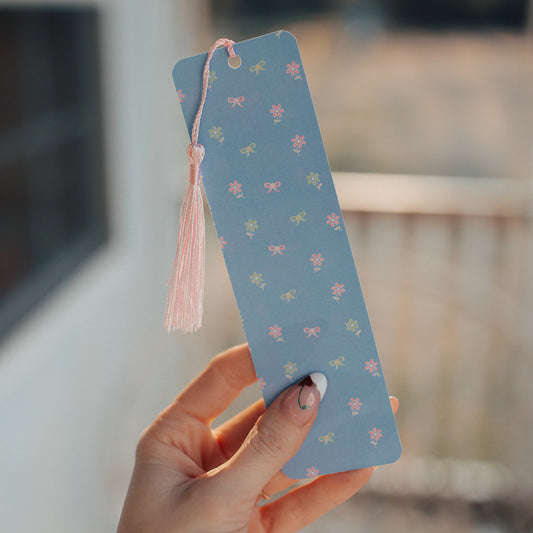 Bookmark With Tassel Blue Spring Floral