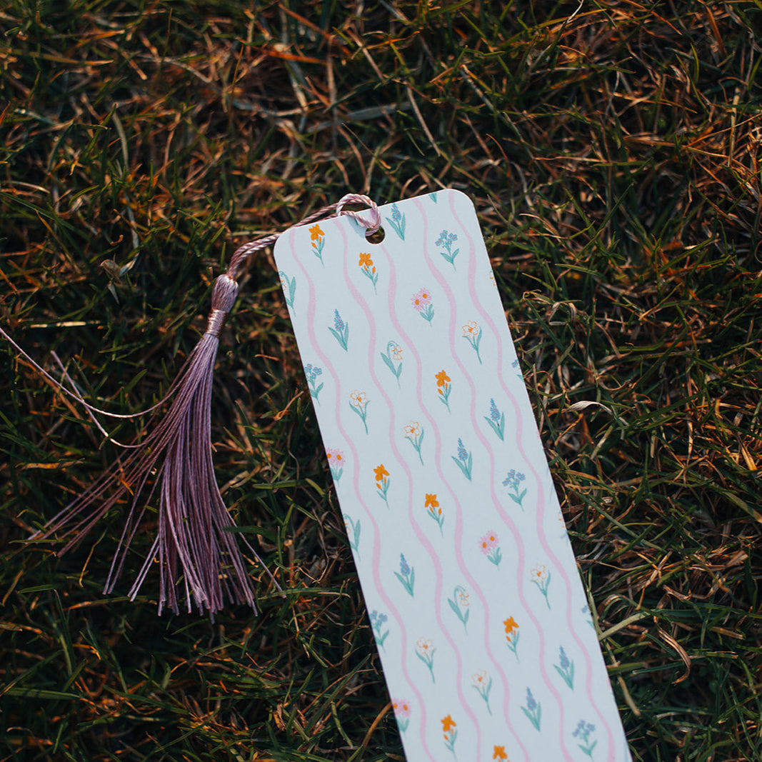Bookmark With Tassel Spring Floral Rows