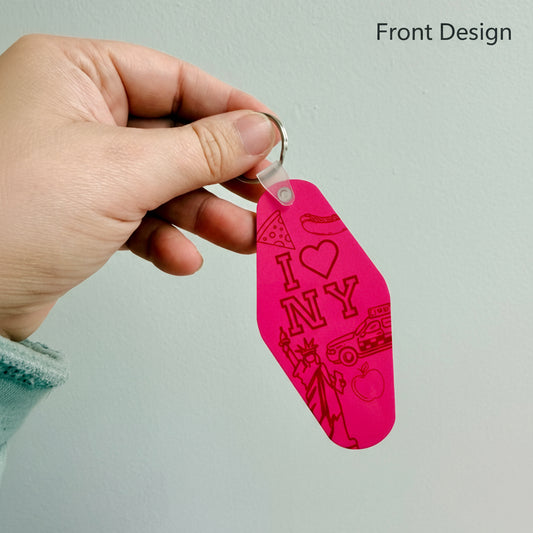 Motel Style Keychain, Pink New York Themed Icons
