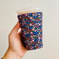 Iced Coffee Sleeve, Ditsy Dark Floral Pattern