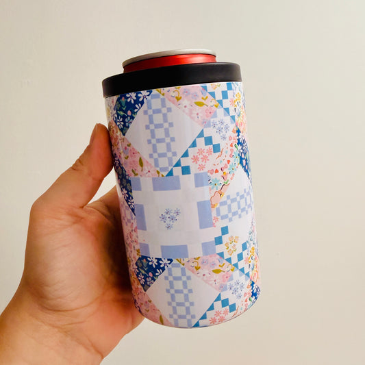 12 oz Can Cooler, Blue Quilt Pattern