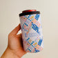 12 oz Can Cooler, Blue Quilt Pattern