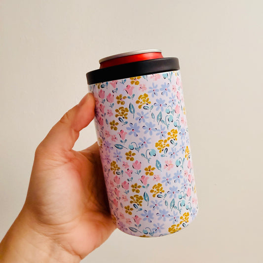12 oz Can Cooler, Pink Ditsy Floral Pattern