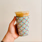 Iced Coffee Sleeve, Strawberry Argyle Pattern