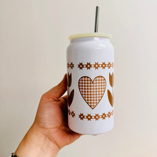 16 oz Stainless Steel Cup, 90's Country Hearts and Tulips Pattern