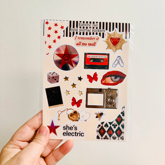 Junk Journal Stickers, Electric Red