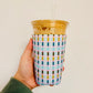 Iced Coffee Sleeve, Brick Striped Sky Blue Pattern