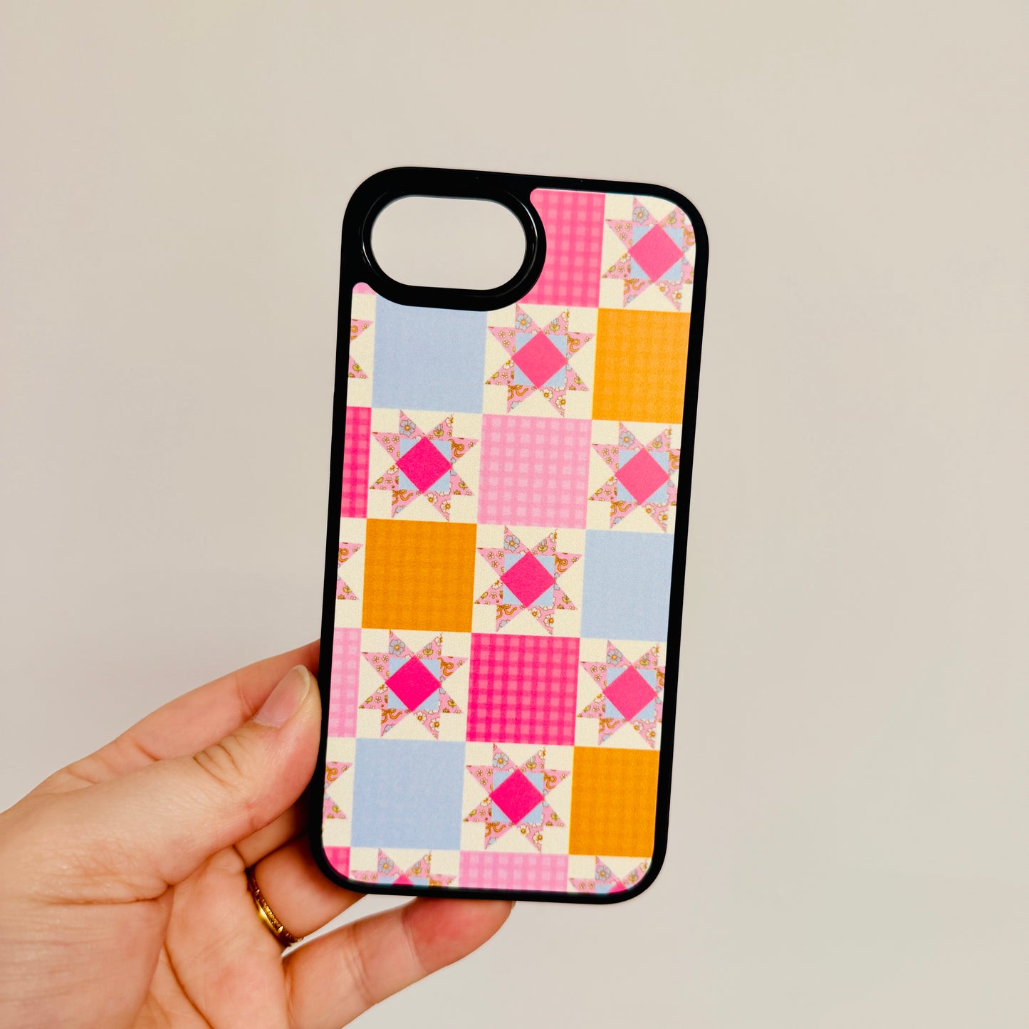 Magnetic iPhone Case, Bright Pink Quilt Pattern