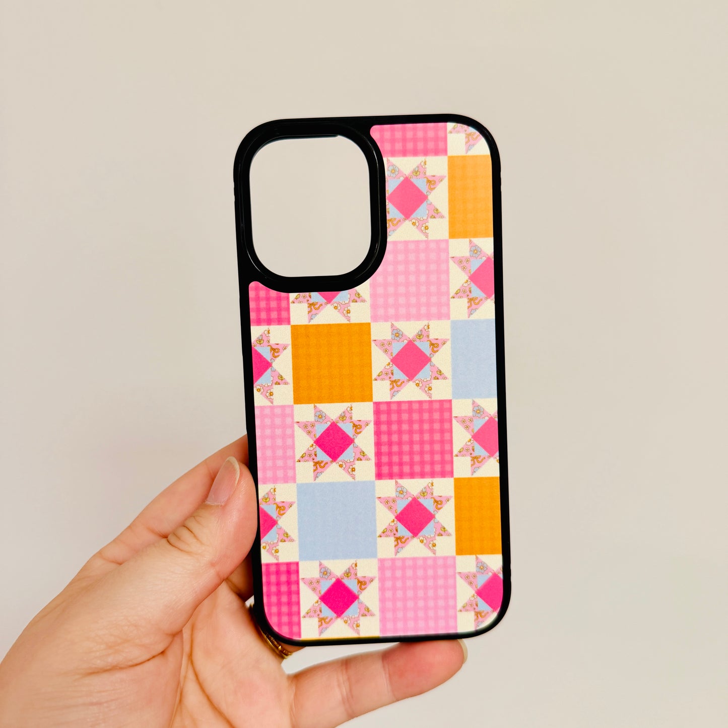 Magnetic iPhone Case, Bright Pink Quilt Pattern