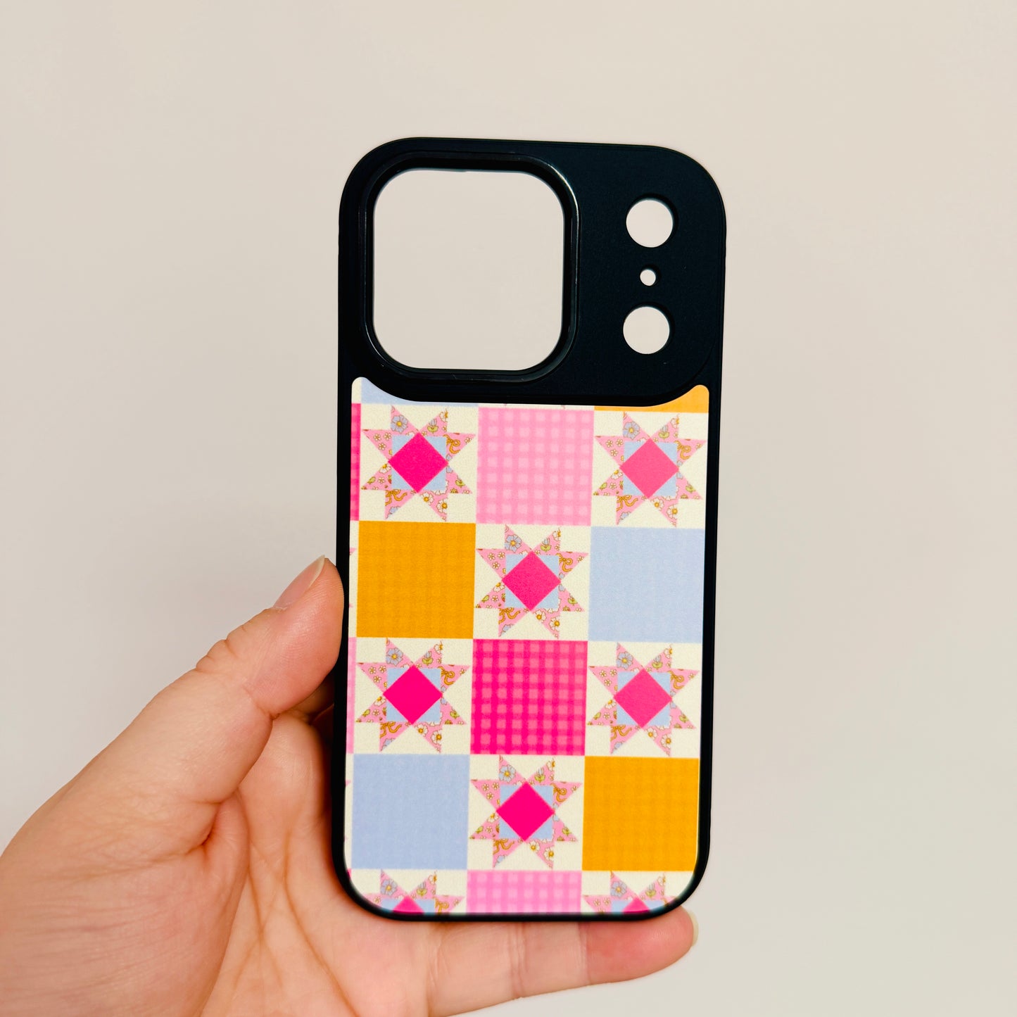 Magnetic iPhone Case, Bright Pink Quilt Pattern