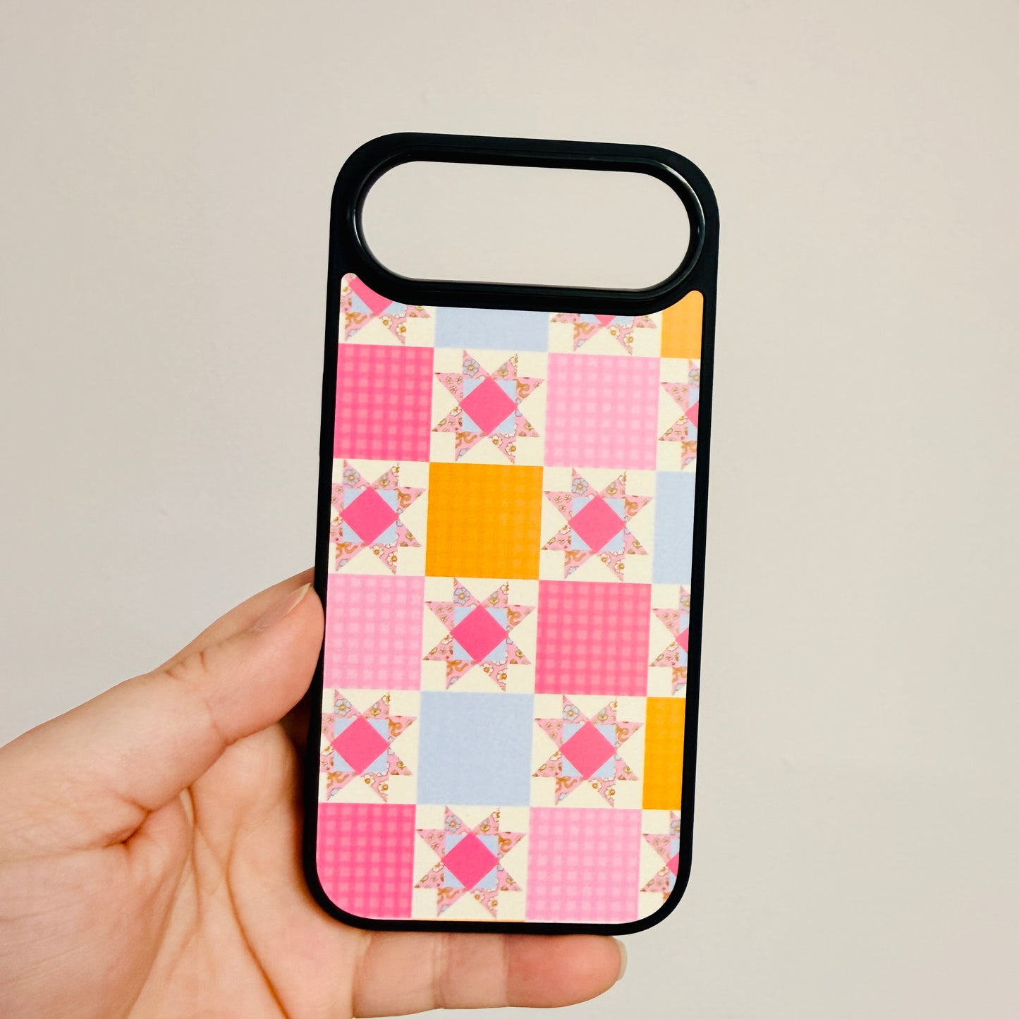 Magnetic iPhone Case, Bright Pink Quilt Pattern