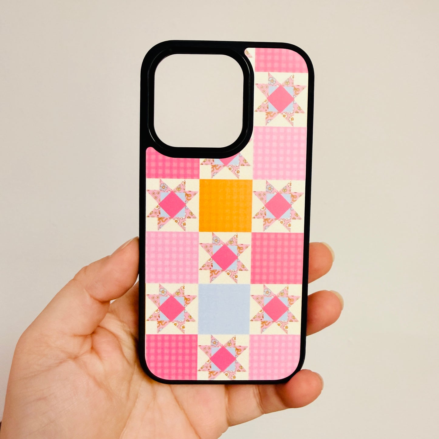 Magnetic iPhone Case, Bright Pink Quilt Pattern