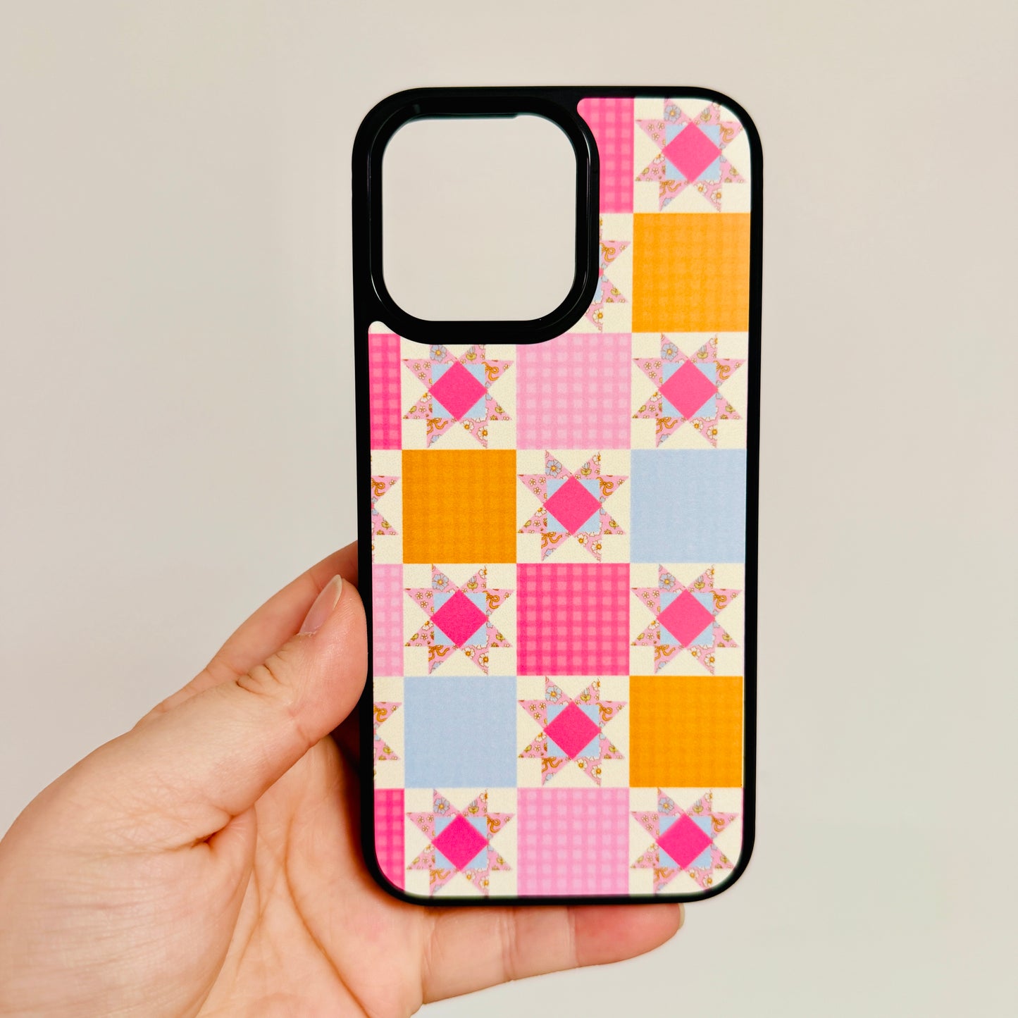 Magnetic iPhone Case, Bright Pink Quilt Pattern