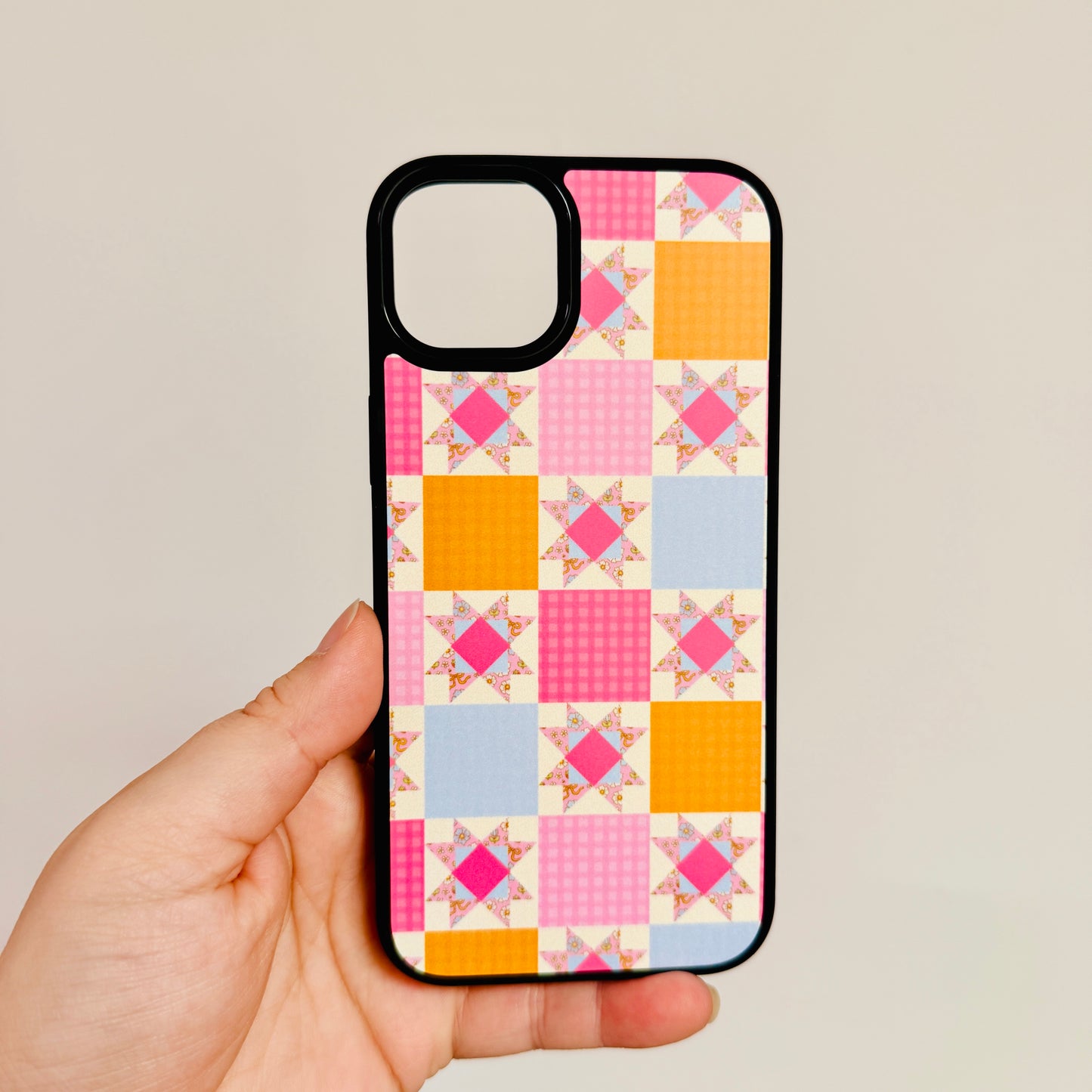 Magnetic iPhone Case, Bright Pink Quilt Pattern