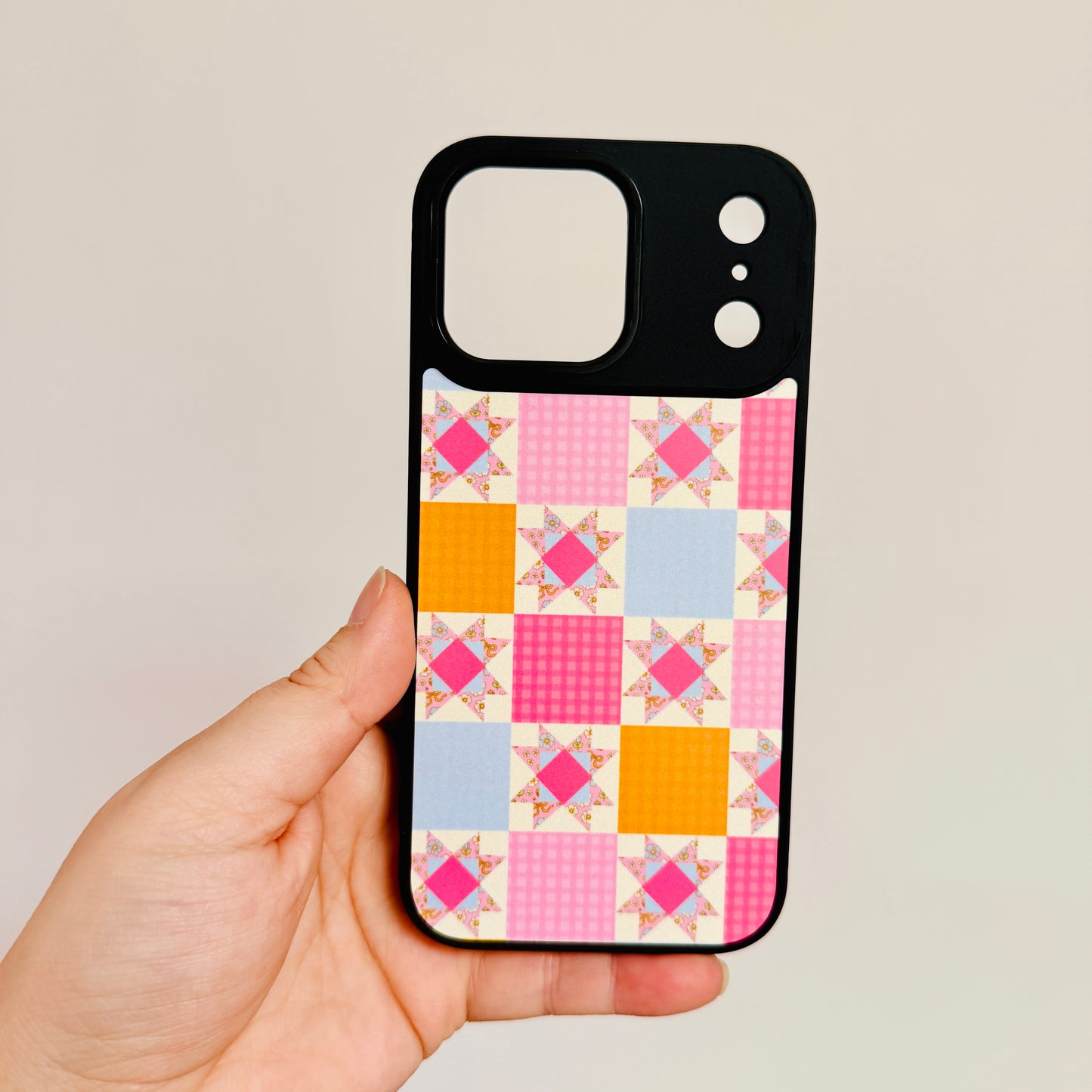 Magnetic iPhone Case, Bright Pink Quilt Pattern
