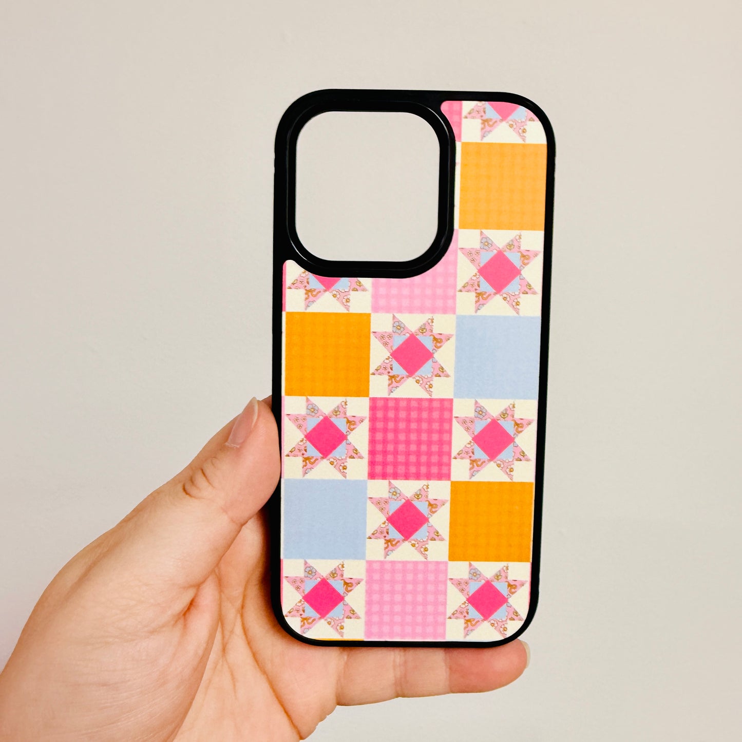 Magnetic iPhone Case, Bright Pink Quilt Pattern