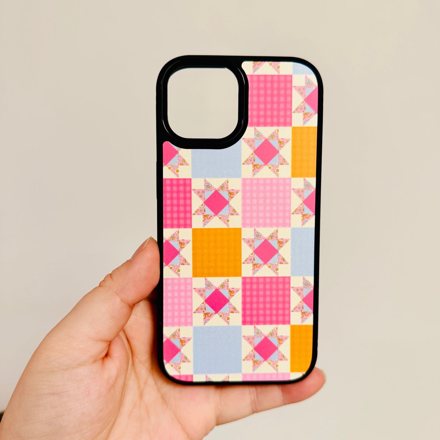 Magnetic iPhone Case, Bright Pink Quilt Pattern
