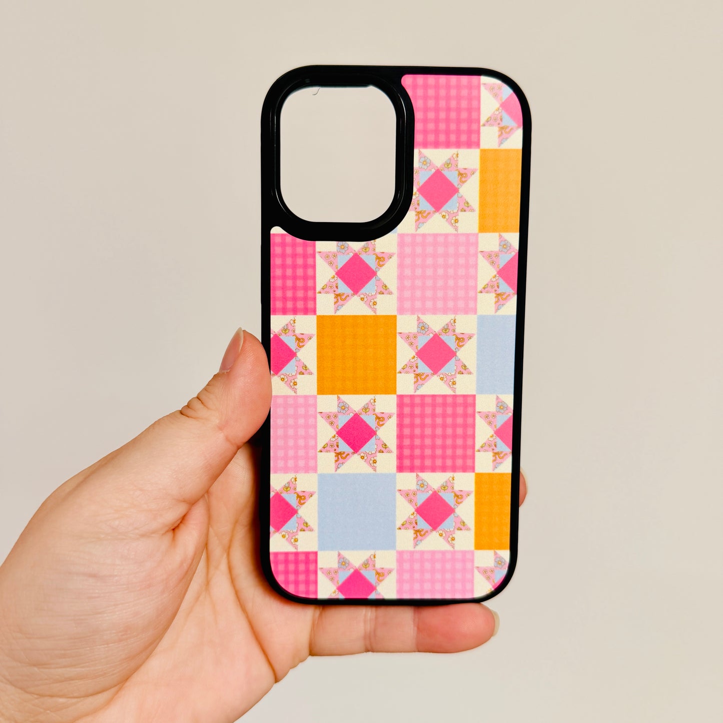 Magnetic iPhone Case, Bright Pink Quilt Pattern